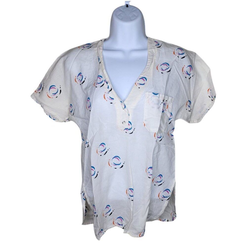 Vintage 70s Judy Knapp Short Sleeve Light Cotton Blouse Womens Size S White